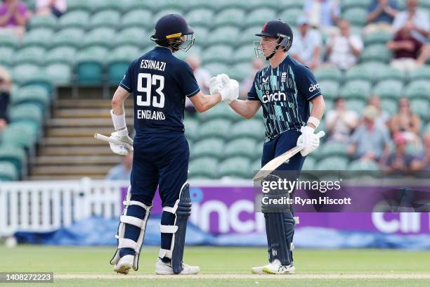 Stevie Eskinazi shakes hands with Tom Abell as they celebrate their side's win after the tour match between England Lions and South Africa at The...