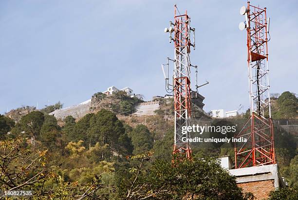 low angle view of a communications towers, vaishno devi, katra, jammu and kashmir, india - jammu and kashmir stock-fotos und bilder