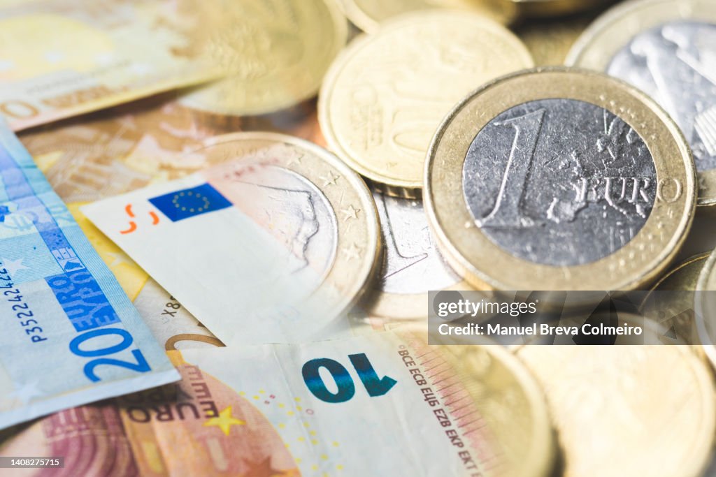Euro paper money and coins