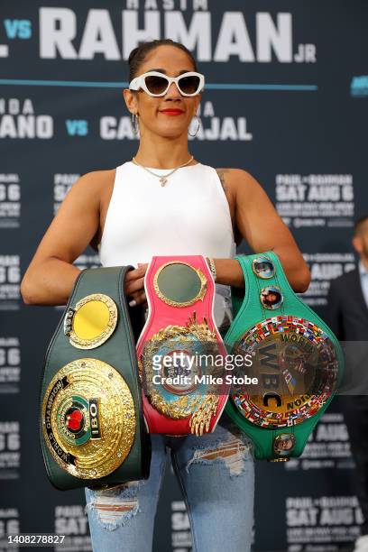 Amanda Serrano poses for a photo during a press conference at Madison Square Garden on July 12, 2022 in New York City.
