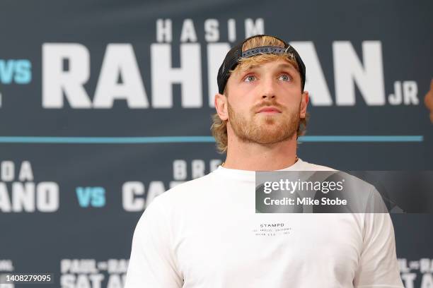 Logan Paul looks on during a press conference at Madison Square Garden on July 12, 2022 in New York City.