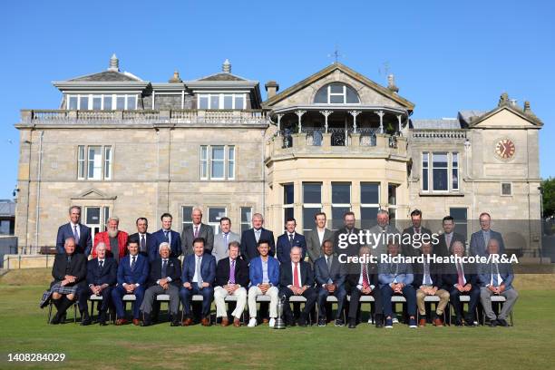 Former Open Champions pose for a photo outside The R&A Clubhouse prior to The 150th Open at St Andrews Old Course on July 12, 2022 in St Andrews,...