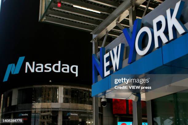 The Nasdaq MarketSite in Times Square, on July 12, 2022 in New York. Wall Street is back to falling amid recession, the S&P 500 closed 1.2% lower...