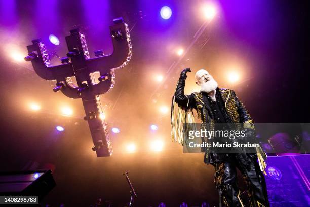 Rob Halford of Judas Priest performs at Dvorana Stoice on July 12, 2022 in Ljubljana, Slovenia.