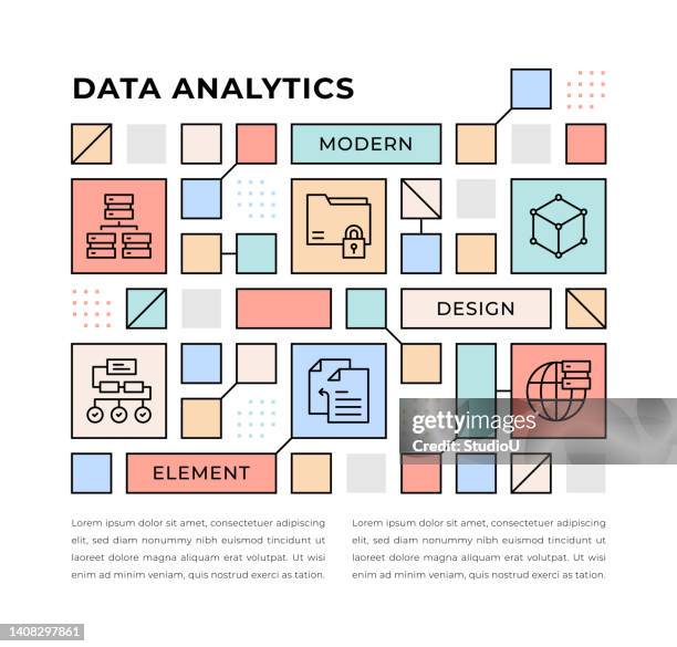 data analytics web banner concept - integrated systems icon stock illustrations