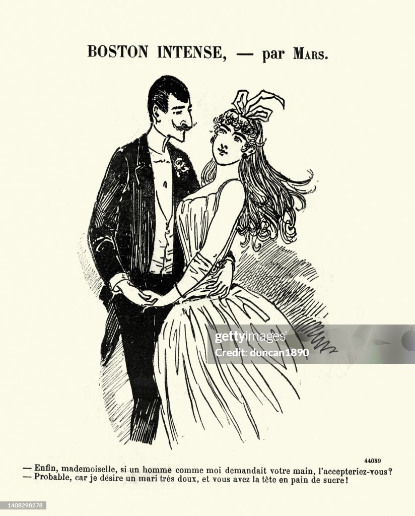 Vintage Illustration Cartoon Of Youn Couple Dancing The Boston Dance French  1890s 19th Century High-Res Vector Graphic - Getty Images