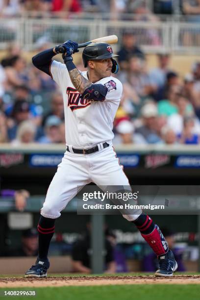 Carlos Correa of the Minnesota Twins bats against the Colorado Rockies on June 24, 2022 at Target Field in Minneapolis, Minnesota.