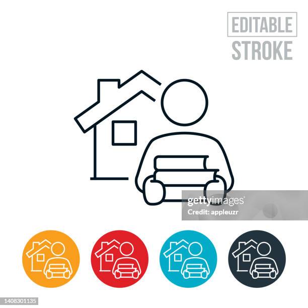 student doing homeschooling thin line icon - editable stroke - student studying home stock illustrations