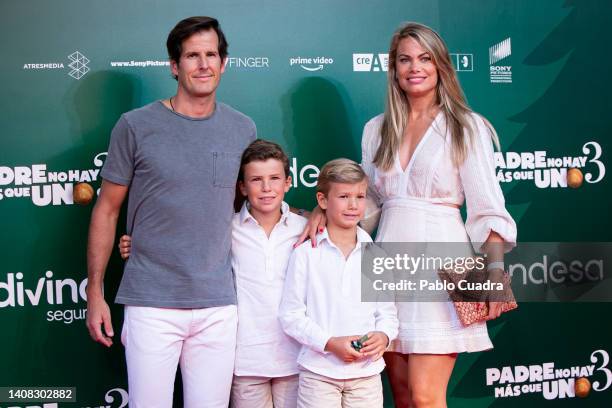 Carla Goyanes , Jorge Benguria and their sons attend the 'Padre No Hay Mas Que Uno 3' premiere at Callao cinema on July 12, 2022 in Madrid, Spain.