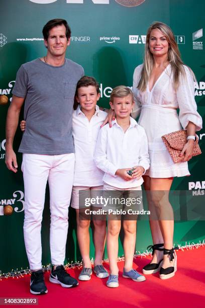Carla Goyanes , Jorge Benguria and their sons attend the 'Padre No Hay Mas Que Uno 3' premiere at Callao cinema on July 12, 2022 in Madrid, Spain.