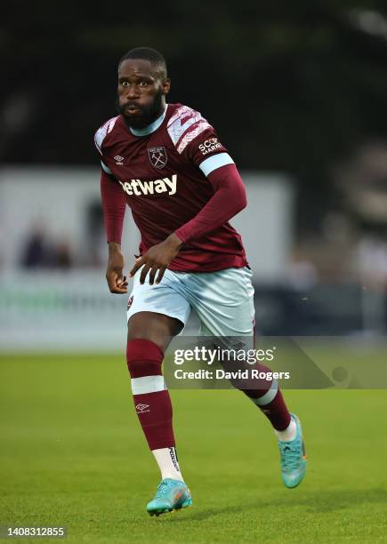 Arthur Masuaku of West Ham United looks on during the pre season friendly match between Boreham Wood and West Ham United at Meadow Park on July 12,...