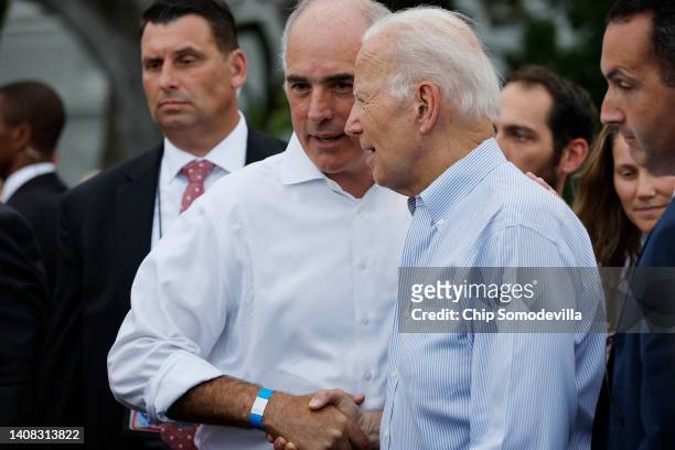 President Joe Biden greets Sen. Bob Casey during the Congressional Picnic on the South Lawn of the White House on July 12, 2022 in Washington, DC. An...