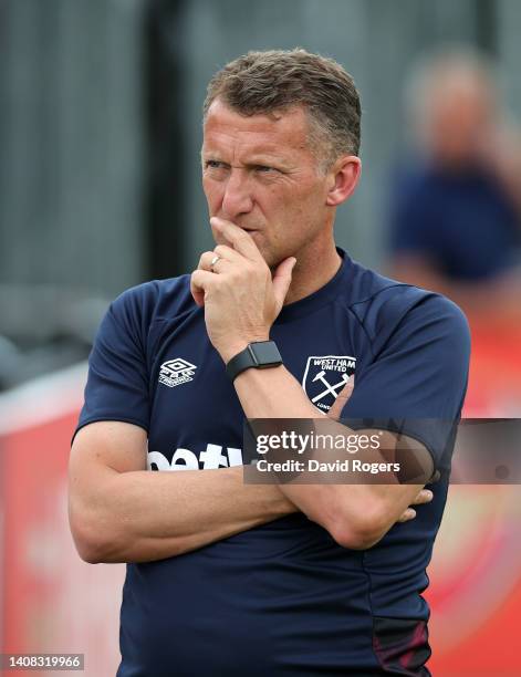 Billy McKinlay, the West Ham United first team coach looks on during the pre season friendly match between Boreham Wood and West Ham United at Meadow...