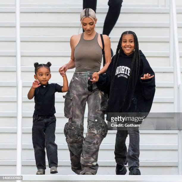 Chicago West, Kim Kardashian and North West are seen at the American Dream Mall on July 12, 2022 in East Rutherford, New Jersey.