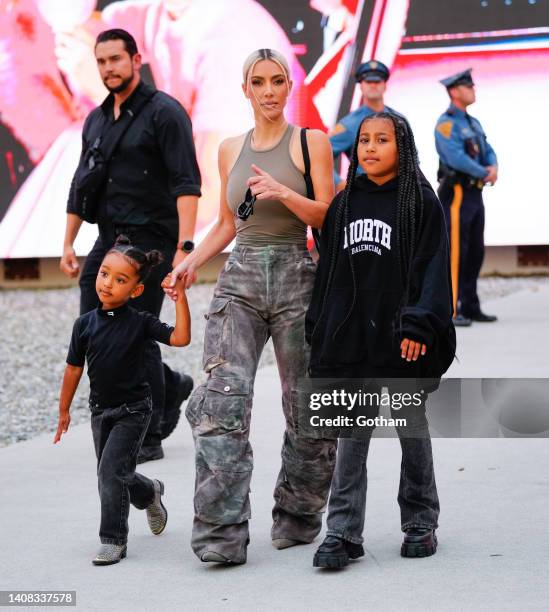 Chicago West, Kim Kardashian and North West are seen at the American Dream Mall on July 12, 2022 in East Rutherford, New Jersey.