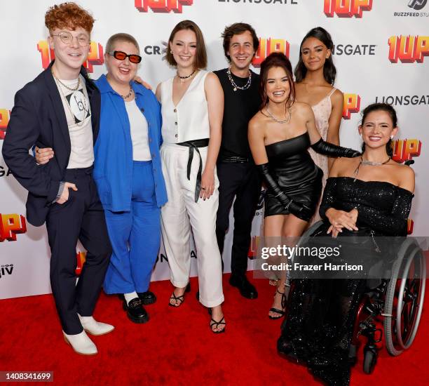 Stephen Joffe, D.J. Mausner, Aviva Mongillo, Nicholas Coombe, Paris Berelc, Madison Baines, and Lolita Milena attend "1UP" Los Angeles Premiere at...