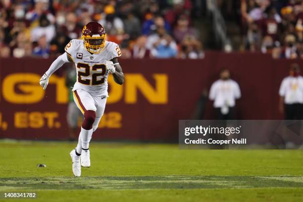 Deshazor Everett of the Washington Football Team plays the field against the New York Giants during an NFL game at FedExField on September 16, 2021...