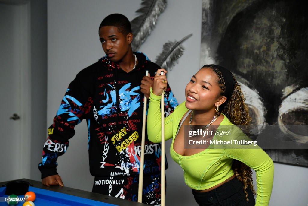 Issac Watson Actors Issac Ryan Brown and Laya DeLeon Hayes play pool at the... News ...