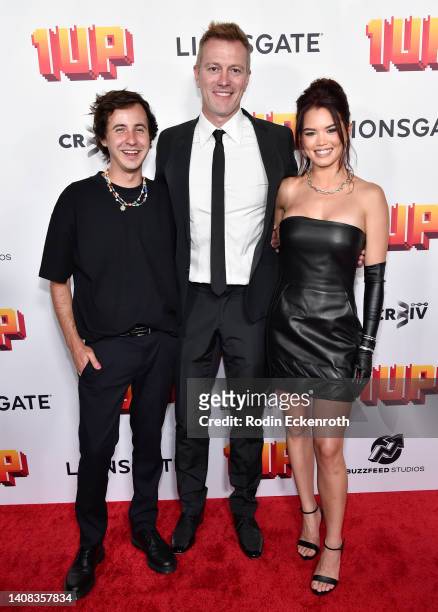 Nicholas Coombe, Kyle Newman, and Paris Berelc attend the "1UP" Los Angeles premiere at TCL Chinese 6 Theatres on July 12, 2022 in Hollywood,...
