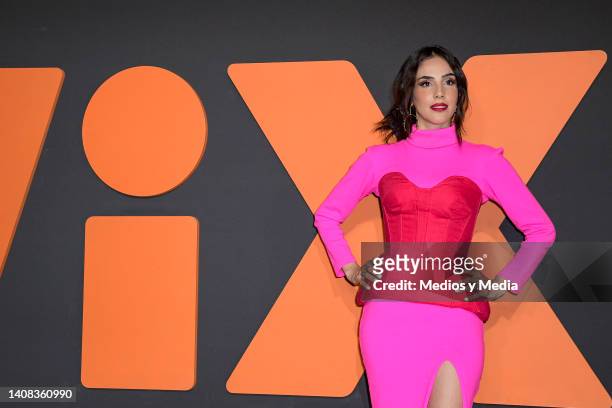 Sandra Echeverría poses for a photo on the red carpet for the new series Maria Felix La Doña at St. Regis Hotel on July 12, 2022 in Mexico City,...