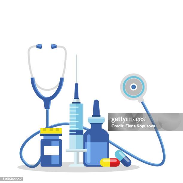 medical items on an isolated white background. - empty blister pack stock illustrations