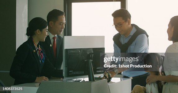 Crew Check In Cabin Crew Checking In Passenger At Checkin Counter Air Travel Concept ...