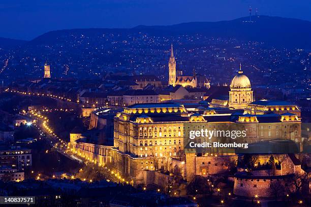 Buda castle is seen illuminated at night in Budapest, Hungary, on Tuesday, March 6, 2012. Hungary's industrial output unexpectedly fell in January as...