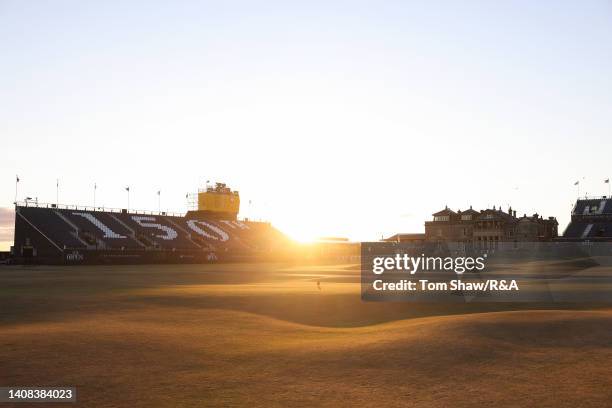 General view across the 1st and 18th holes, with the R&A Clubhouse at sunrise ahead of a practice round prior to The 150th Open at St Andrews Old...