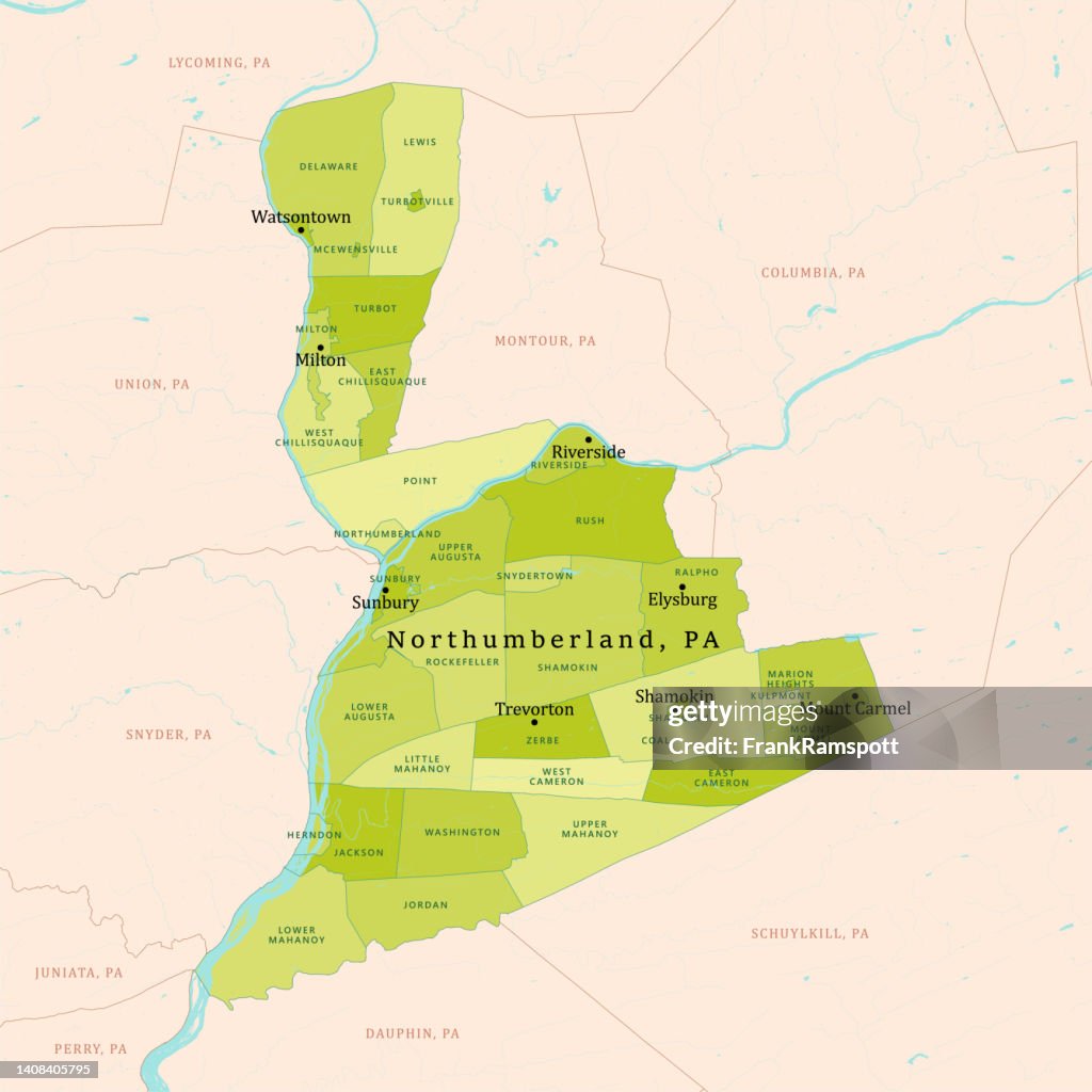 PA Northumberland County Vector Map Green