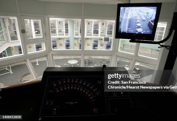 An elevated guard's station above a housing pod is seen inside the new San Francisco County Jail in San Bruno, Calif. On Wednesday, August 16, 2006....