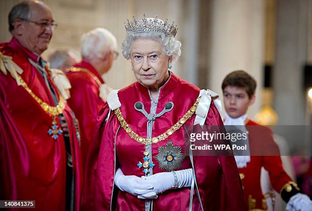 Queen Elizabeth II attends a service for the Order of the British Empire at St Paul's Cathedral on March 7, 2012 in London, England.