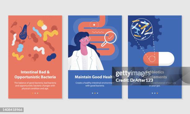 stockillustraties, clipart, cartoons en iconen met gut microbiota health concepts - menselijke darmen