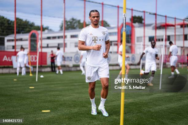 Leroy Sane of FC Bayern Muenchen during a training session of FC Bayern München at Saebener Strasse training ground on July 13, 2022 in Munich,...