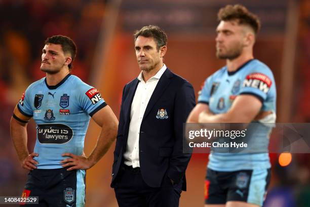 Blues coach Brad Fittler looks on after game three of the State of Origin Series between the Queensland Maroons and the New South Wales Blues at...