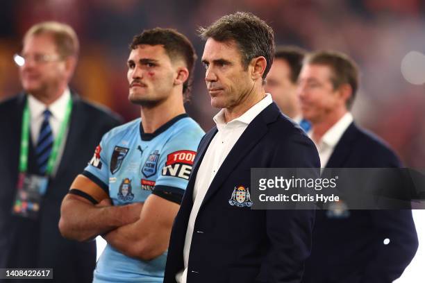 Blues coach Brad Fittler looks on after game three of the State of Origin Series between the Queensland Maroons and the New South Wales Blues at...