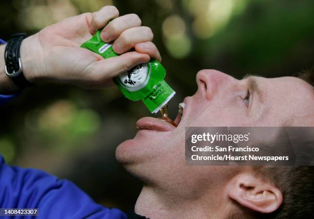 Ultra marathon runner Graham Cooper at his home in Oakland, Calif. On Friday, April 27, 2007. Cooper frequently consumes as many 70 packets of an...