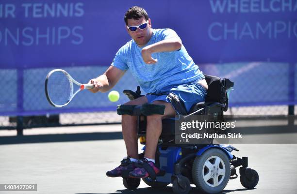 Richard Green of Great Britian plays against Bryan Barten of United States during day two of the British Open Wheelchair Tennis Championships at...