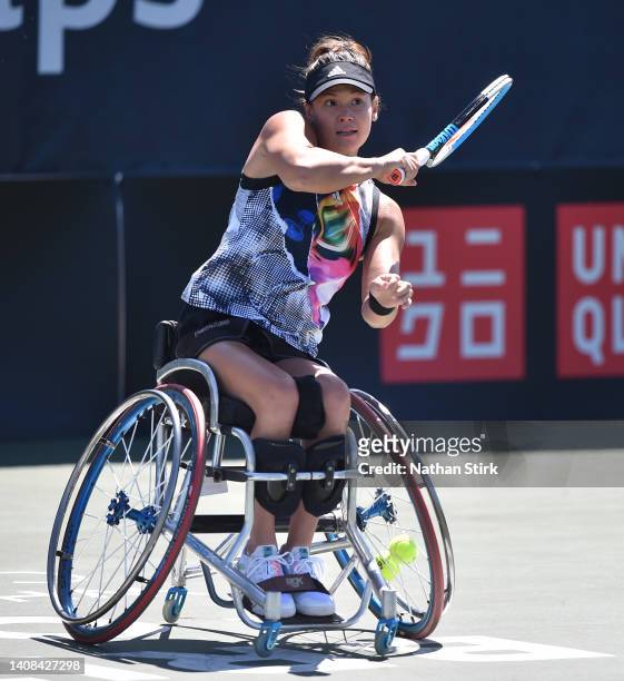 Dana Mathewson of United States plays against Maria Florencia Moreno of Argentina during day two of the British Open Wheelchair Tennis Championships...
