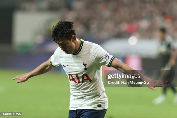 Son Heung-Min of Tottenham Hotspur scores the sixth goal during the preseason friendly match between Tottenham Hotspur and Team K League at Seoul...
