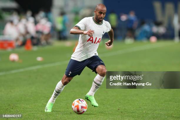 Lucas Moura of Tottenham Hotspur in action during the preseason friendly match between Tottenham Hotspur and Team K League at Seoul World Cup Stadium...
