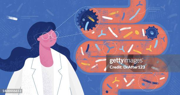 ilustrações de stock, clip art, desenhos animados e ícones de gut probiotics concept - microrganismo