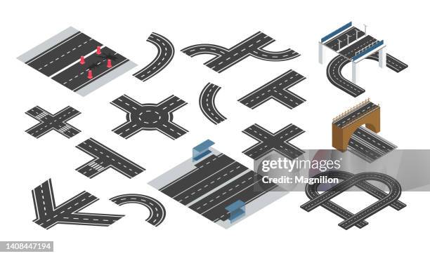 road parts, elements isometric illustration - model kit stock illustrations