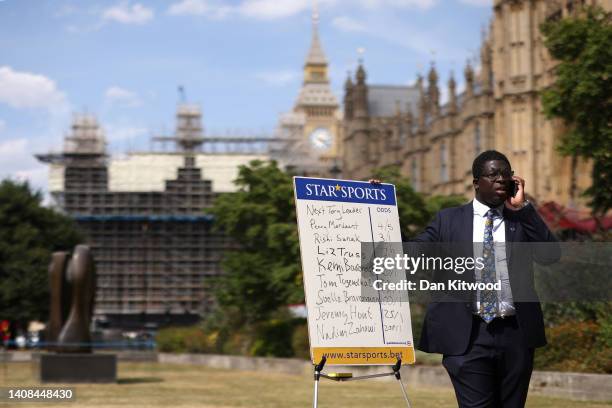 Political Betting Analyst, William Kedjanyi marks up the odds on who will become the next Prime Minister outside the Houses of Parliament in...