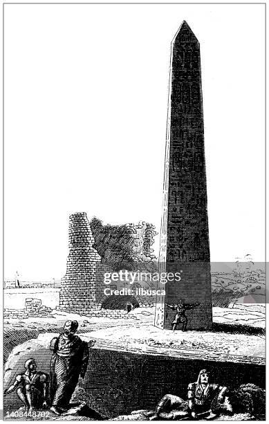 ilustraciones, imágenes clip art, dibujos animados e iconos de stock de ilustración de grabado antiguo, civilización: obelisco egipcio - obelisco de lúxor