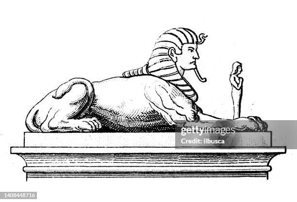 antique engraving illustration, civilization: egyptian sphinx - sphinx stock illustrations