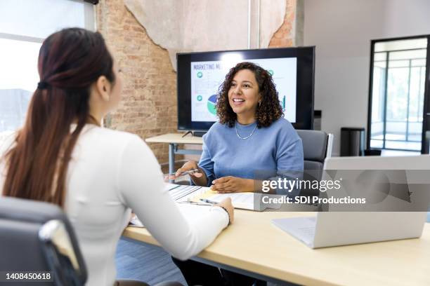 finance team meets to discuss budget - hr manager stock pictures, royalty-free photos & images