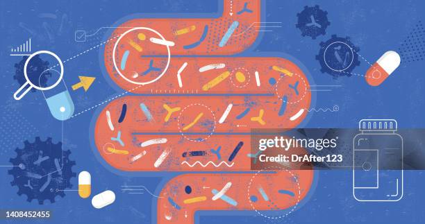 stockillustraties, clipart, cartoons en iconen met probiotic supplements concept - bacterie