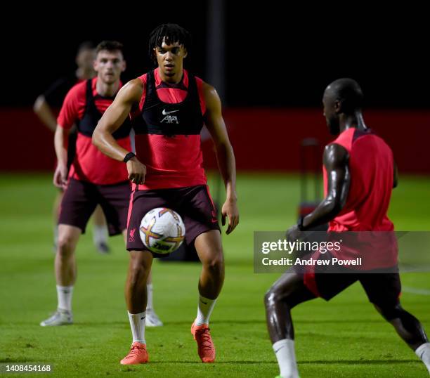 Trent Alexander-Arnold of Liverpool during a training session at Kallang Football Hub on July 13, 2022 in Singapore, Singapore.