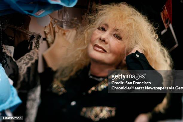 Legendary North Beach stripper Carol Doda works at her Champagne and Lace lingerie shop in San Francisco, Calif., on Tuesday, July 14, 2009.
