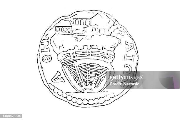 plan der akropolis von athen mit dem layout des theaters von dionysos - epidaurus stock-grafiken, -clipart, -cartoons und -symbole